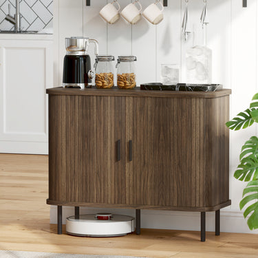 35.4 Sideboard Buffet Cabinet With Storage With Slatted Tambour Doors And Metal Legs
